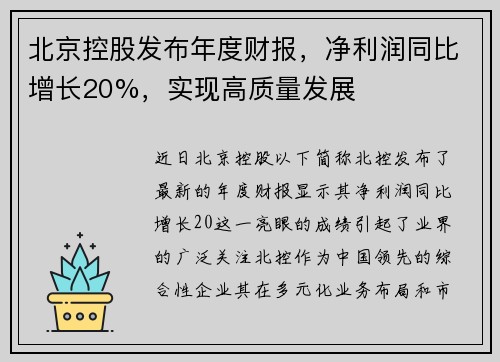 北京控股发布年度财报，净利润同比增长20%，实现高质量发展